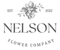 xt Nelson Flower Company logo, with black stylised sketch of flowers with leaves and twigs. Established 2022.