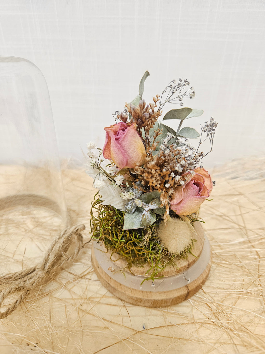 Petite Fleur Floral Dome in the Midi size made with dried flowers and foliage.